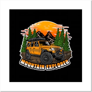 Mountain Explorer Orange Jeep Wrangler Rubicon Posters and Art